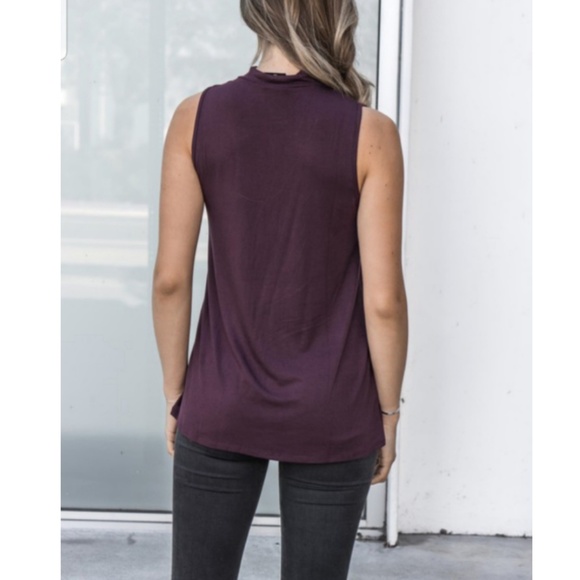 Sexy choker eyelet burgandy sleeveless tank top - Picture 3 of 3
